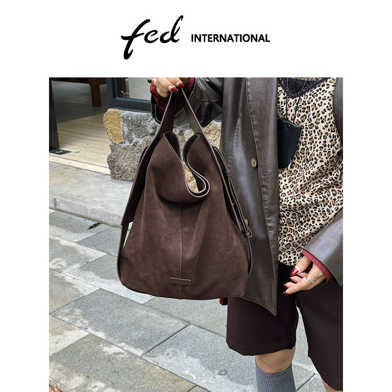 fed麂皮反绒磨砂皮女包单肩斜垮包水桶包腋下包托特包包BFA9095A,淘宝优惠券,粉丝福利购,淘宝优惠卷