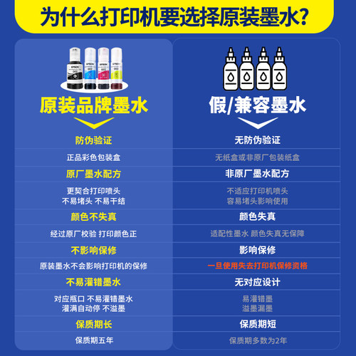 爱普生Epson 002原装四色墨水适用L4156 L4158 L4165 L4166 L4167 L4168 L6166 L6168 L6178 L6198喷墨打印机 - 图3