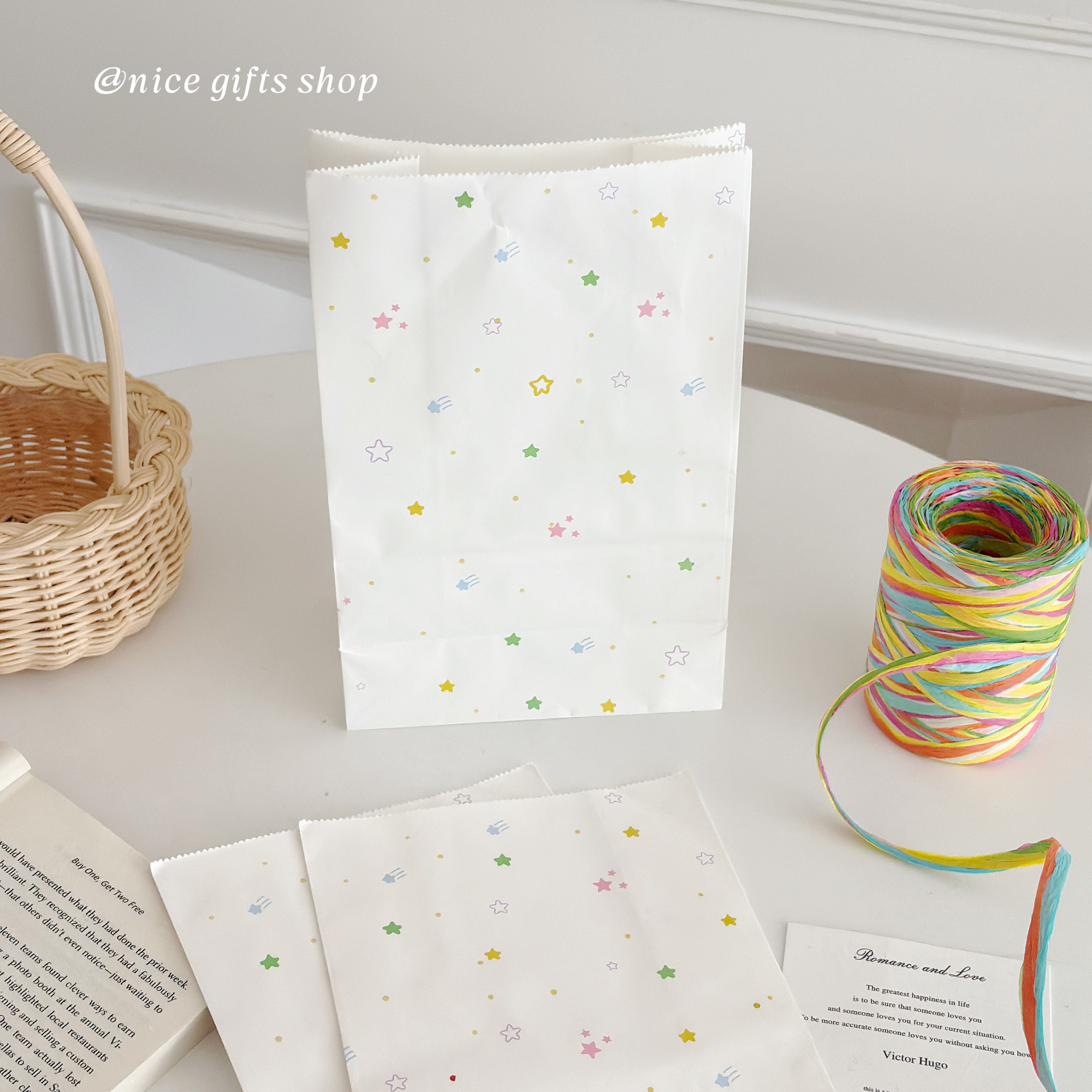 ins彩色星星牛皮纸袋出卡打包袋氛围感礼物收纳袋烘焙面包平口袋,淘宝优惠券,粉丝福利购,淘宝优惠卷