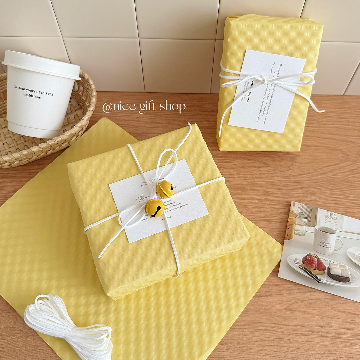 Ins wind milk yellow puff embossed paper holiday gift wrapping paper flowers baking packaging kraft paper out of jam