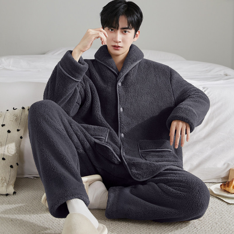 睡衣男秋冬季珊瑚绒加绒加厚保暖青年卡通拉链男款冬天家居服套装,淘宝优惠券,粉丝福利购,淘宝优惠卷