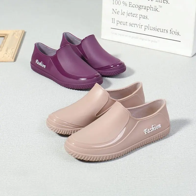 雨鞋女款厨房专用硅胶浅口防滑胶鞋短筒耐磨防水低帮雨靴水鞋时尚 - 图0