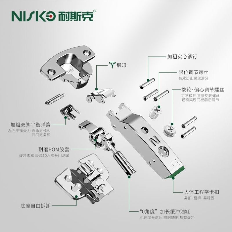 耐斯克三段力铰链圆头液压合页阻尼橱柜门配件缓冲平开柜门合页-图1