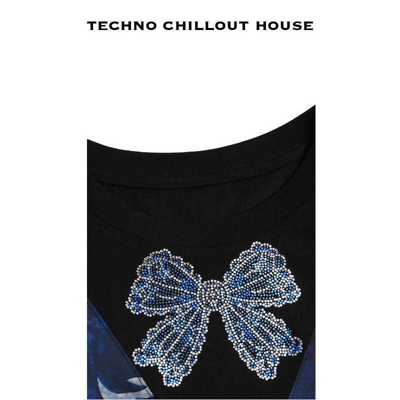 TCH私服烫钻印花国风复古气质宽松显瘦假两件连衣裙女T75B30E5123 - 图2