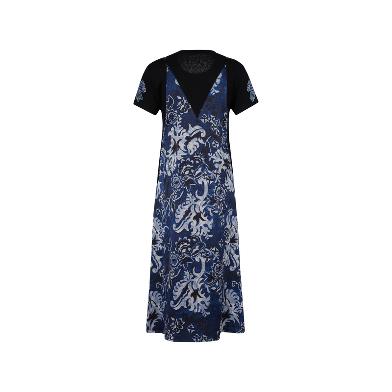 TCH私服烫钻印花国风复古气质宽松显瘦假两件连衣裙女T75B30E5123 - 图0