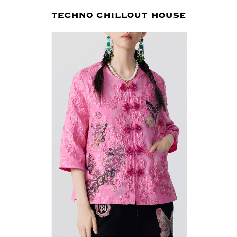 TCH新中式国风盘扣衬衫外套女蝴蝶烫钻上衣春秋新款T72C276016,淘宝优惠券,粉丝福利购,淘宝优惠卷