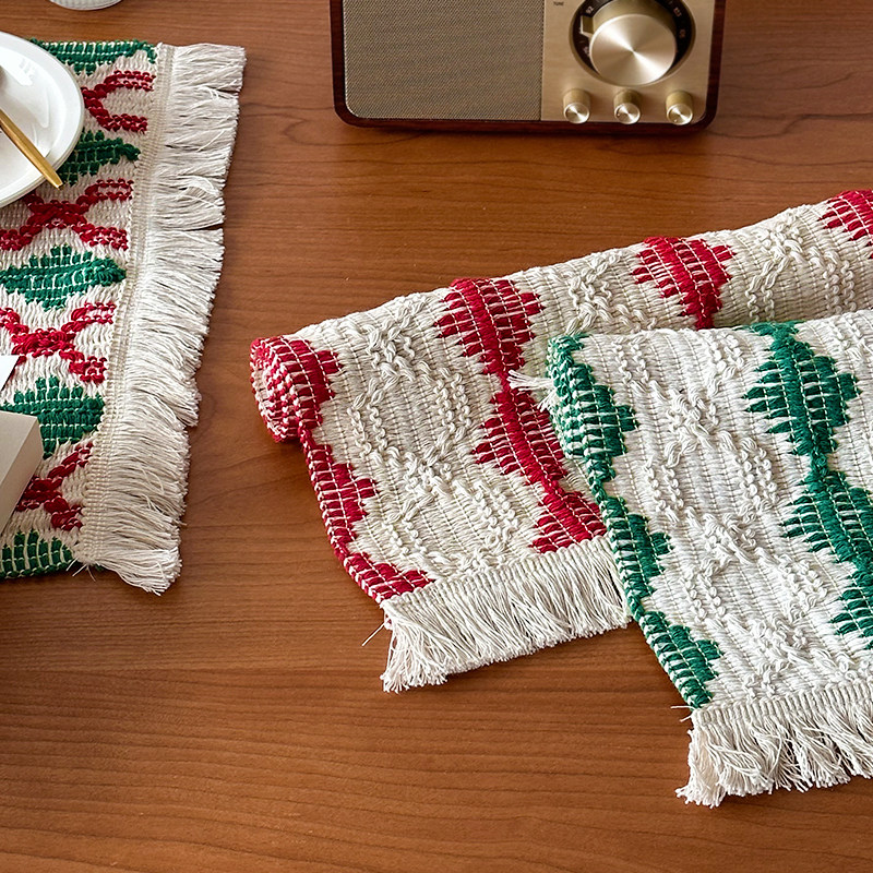 可爱日子 撞色流苏装饰餐垫 复古高级家用百搭棉线编织防滑隔热垫,淘宝优惠券,粉丝福利购,淘宝优惠卷