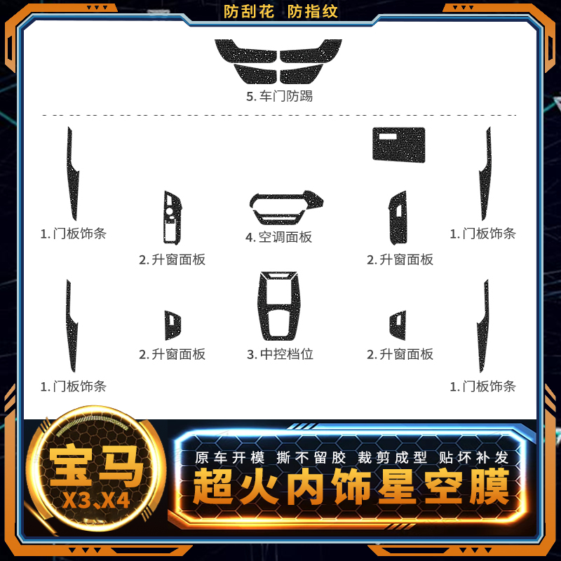 星空膜适用18-22年宝马X3改装内饰贴纸X4中控膜车内装饰保护贴膜