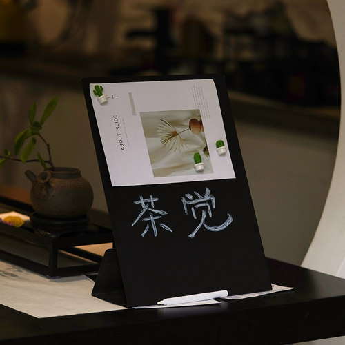 立式铁艺磁吸留言板小黑板冰箱贴展示板桌面咖啡店手写广告牌DIY可擦写摆摊价目牌卡片照片墙留言板展示摆台 - 图0