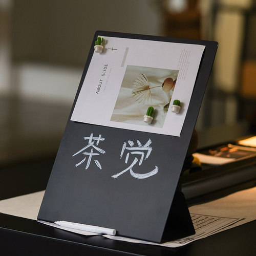 立式铁艺磁吸留言板小黑板冰箱贴展示板桌面咖啡店手写广告牌DIY可擦写摆摊价目牌卡片照片墙留言板展示摆台 - 图1