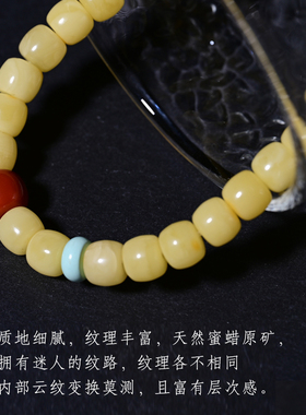 蜜蜡琥珀绿松石佛珠手串老型桶珠