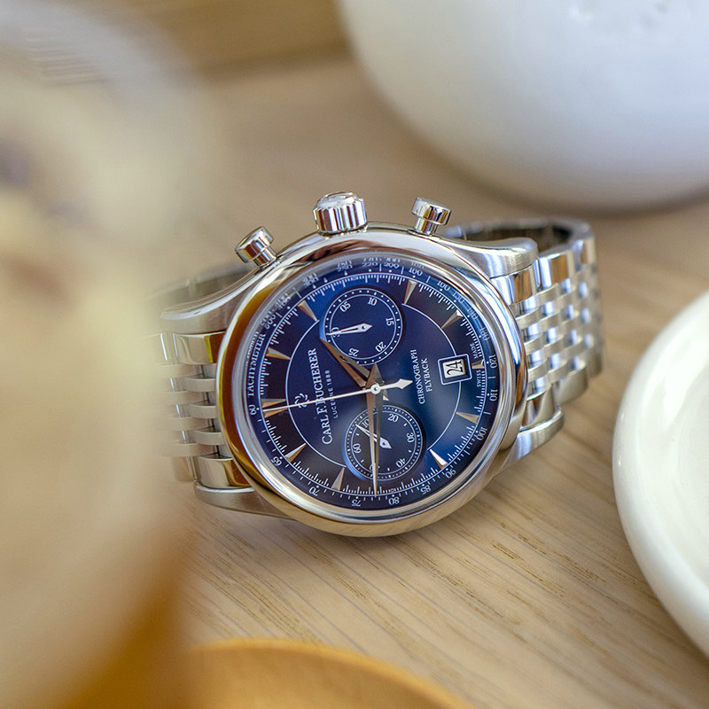 宝齐莱官方正品马利龙系列飞返计时码表 钢带男表瑞士机械腕表