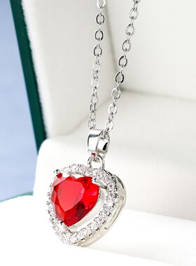 新款跨境shein热卖白钻仿莫桑石心形 微镶白边钻项链气质时尚