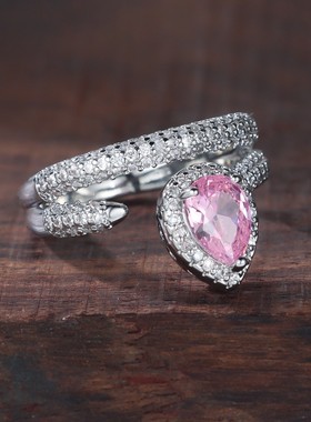 新款戒指白K圆形白钻水滴粉色钻戒子时尚欧美个性戒指厂家