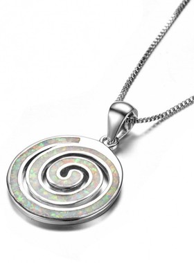 新款亚马逊白色澳宝旋涡女士精美吊坠别致项链