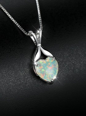 新款925项链 三爪白色桃心澳宝吊坠 精美个性项饰