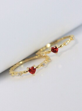 新款跨境agete女戒 仙女风优雅红色锆石桃心戒指 浪漫心形食指戒