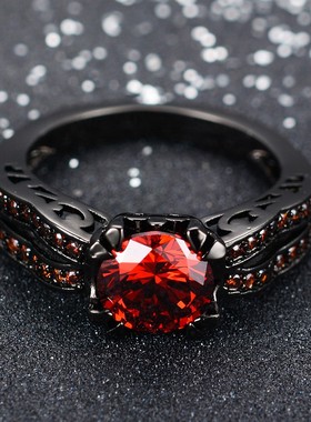 新款戒指锆石复古黑金石榴红圆钻戒子指环手饰品女士