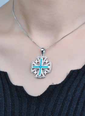 新款 欧美时尚女士 白色澳宝十字架吊坠项链 精美项饰