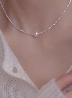 碎银几两仿珍珠吊坠项链女生
