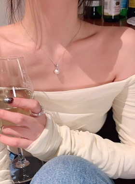 简约灰色仿珍珠毛衣项链2025新款