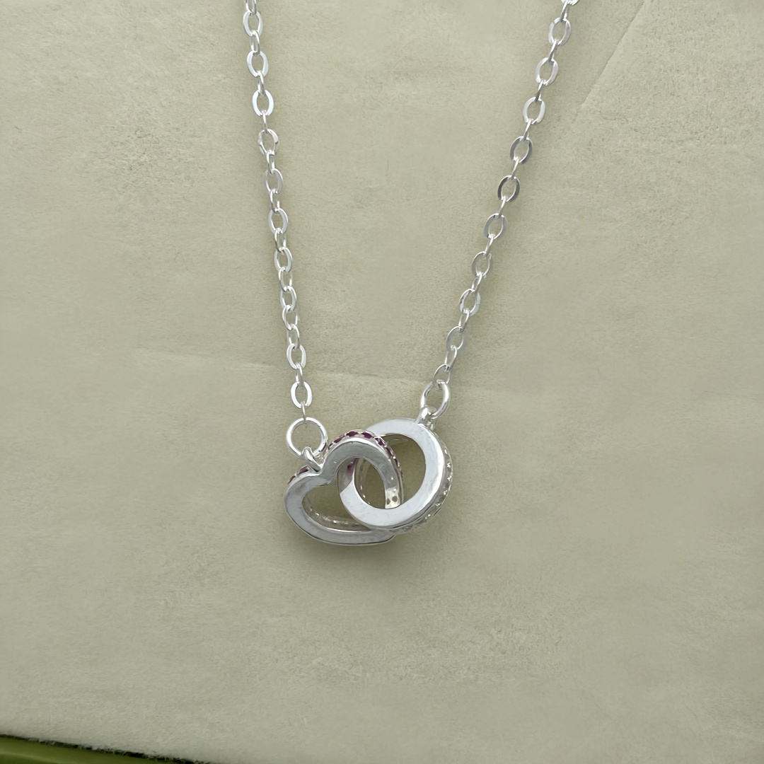 925银微镶爱心项链轻奢时尚锁骨链镶钻心形互扣双环diy连接配件 - 图3