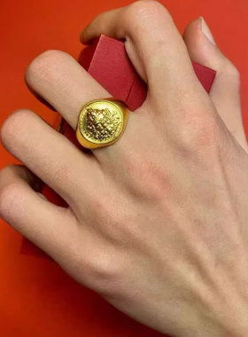 厚金包银男戒活口福字戒指不掉色