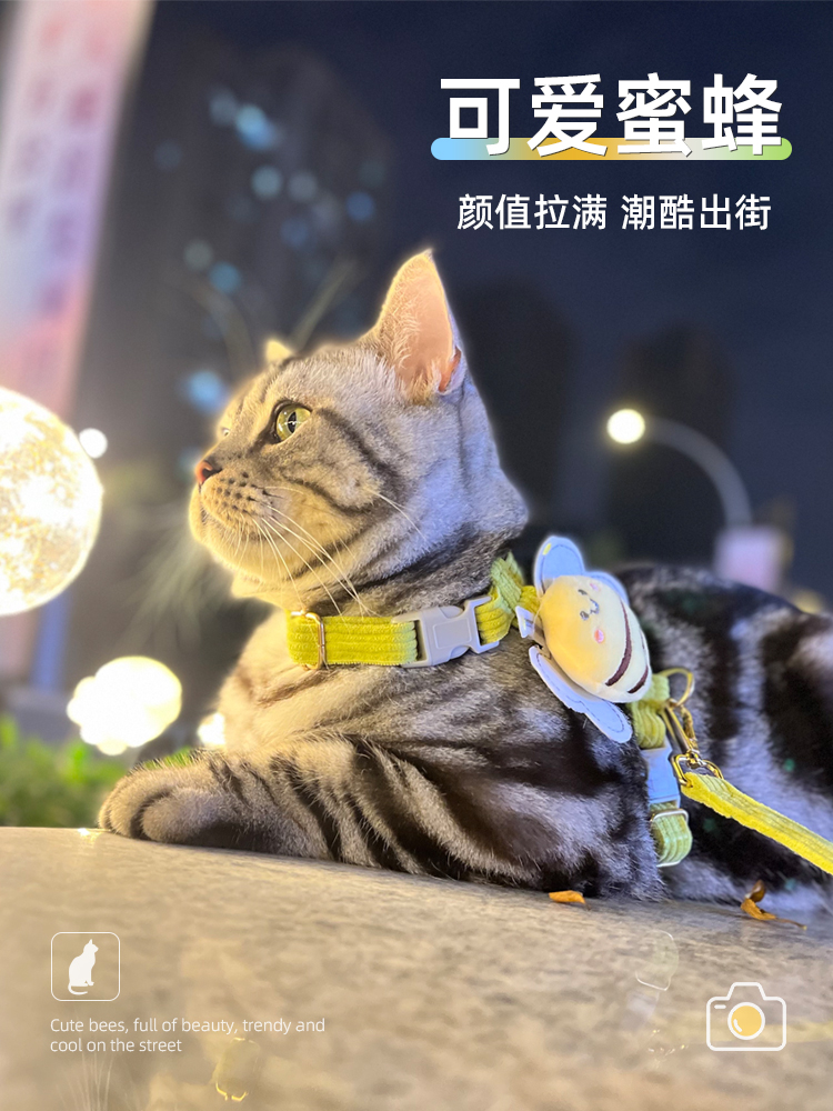 猫咪牵引绳防挣脱外出专用宠物兔子背心遛猫专用溜小猫链子猫绳子 - 图2