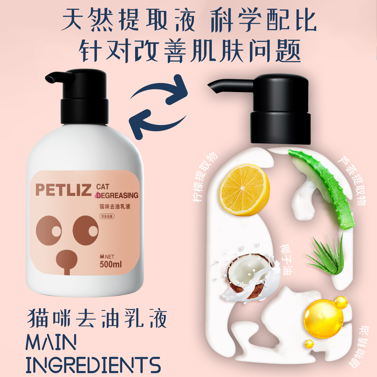PETLIZ宠恋滋猫咪专用去油乳液去黑下巴去油尾巴控油宠物清洁用品 - 图0
