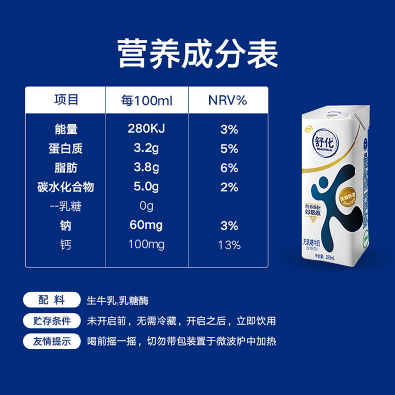 天猫2月伊利舒化奶无乳糖牛奶220ml*12盒早餐饮用官方旗舰店整箱 - 图1