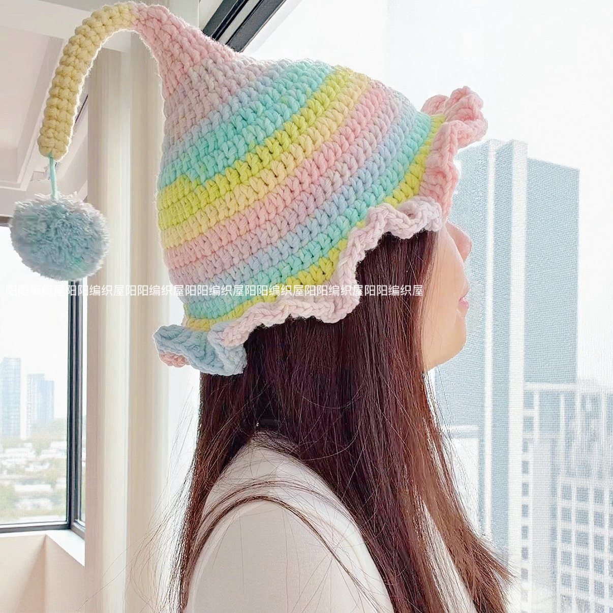 抖音同款毛线DIY手工钩织精灵帽材料包儿童成人秋冬帽子钩针制作 - 图1