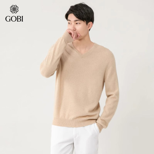 GOBI戈壁春秋V领鸡心领宽松羊绒衫男士针织衫毛衣打底衫MK02 - 图1
