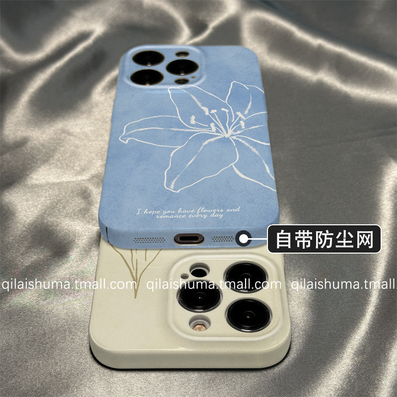 柒莱菲林壳适用于opporeno14/13/12/11pro+手机壳新款10/9硬8/7女6简约蓝色线条花朵findx8x7硅胶x6x5防摔a3 - 图2