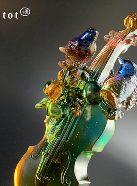 琉璃鸟小提琴摆件家居酒柜装饰品