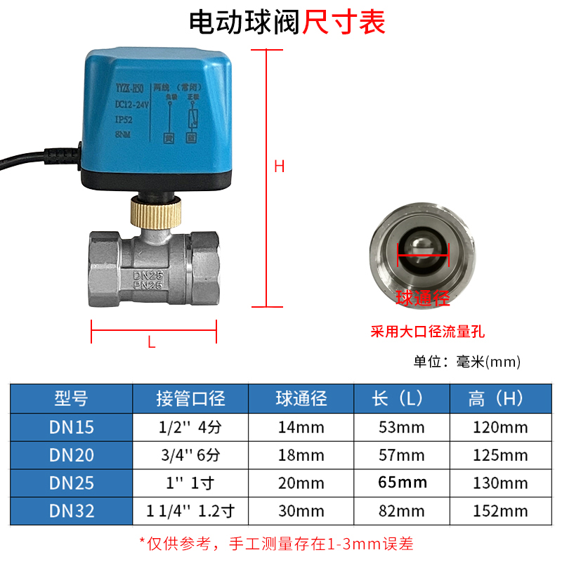 不锈钢二线电动球阀DC12V太阳能控制开关耐弱腐蚀220V4分6分1寸24 - 图1