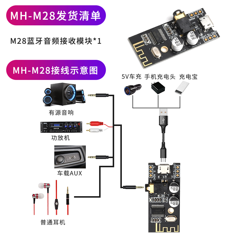 无线蓝牙音频模块MH-MX8 M18/M28/M38 4.2立体声无损高保真功放板 - 图1