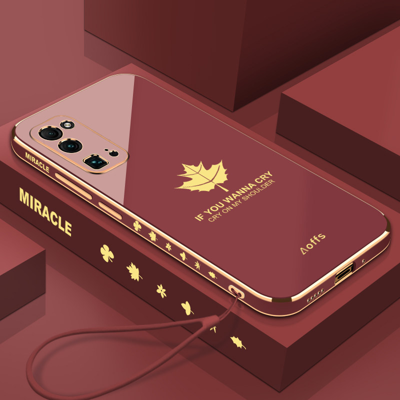 适用于华为荣耀30Pro+手机壳枫叶金色侧边电镀软壳全包镜头防摔摄像头时尚潮流女款新品新款保护套外壳硅胶