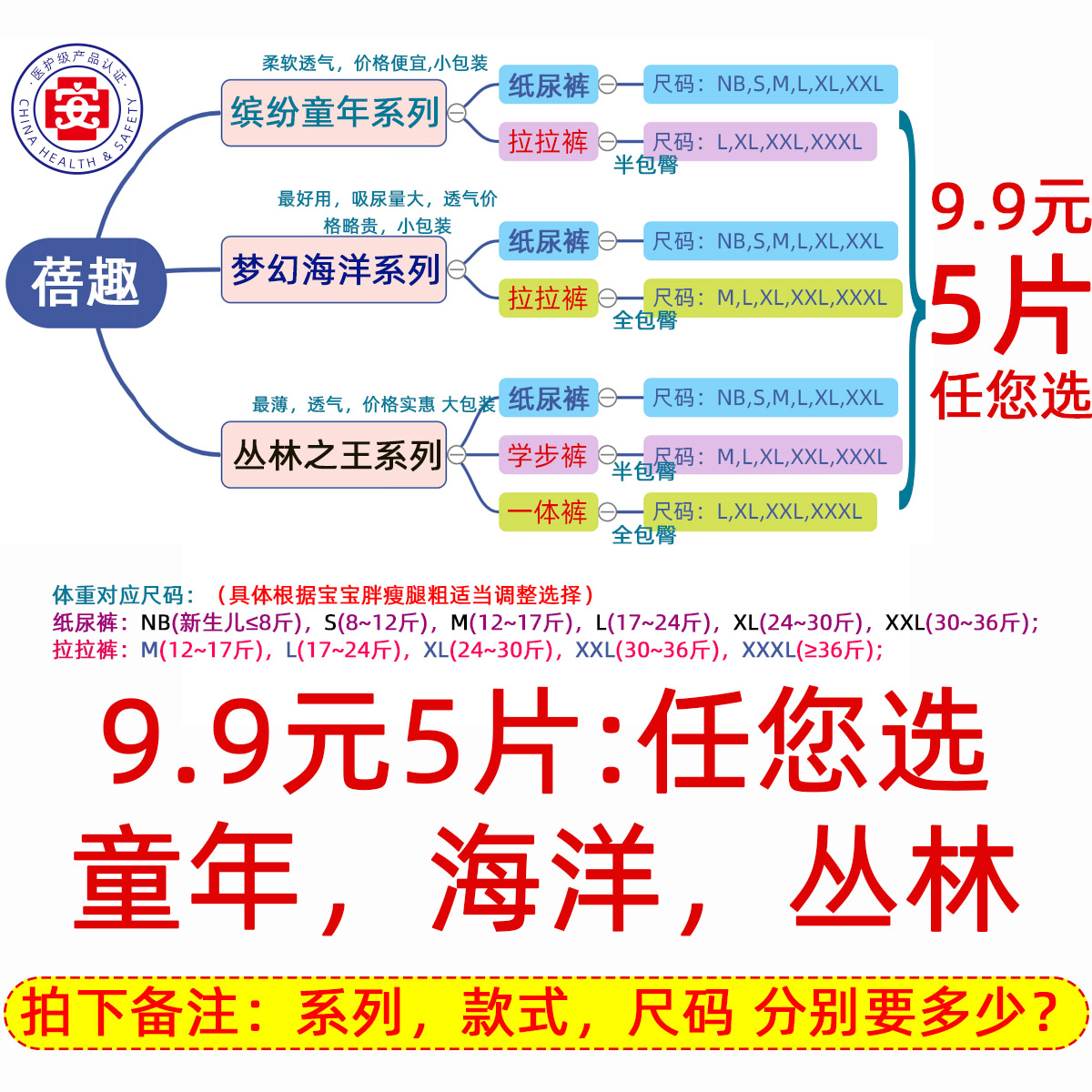 蓓趣医护级纸尿裤试用装海洋款拉拉一体裤倍趣童年丛林透气尿不湿 - 图0