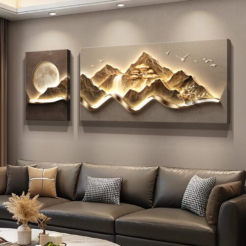 现代轻奢客厅装饰画高端大气沙发背景墙挂画高级感背有靠山墙壁画 - 图1