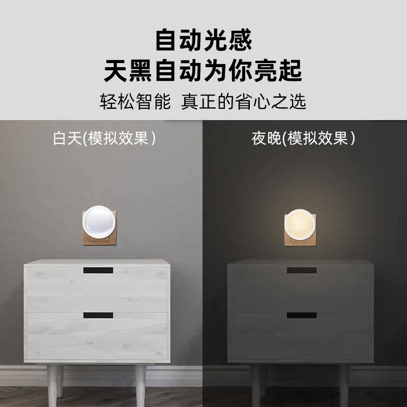 LED光控感应小夜灯卧室睡眠婴儿喂奶护眼床头插电夜晚儿童伴睡灯,淘宝优惠券,粉丝福利购,淘宝优惠卷