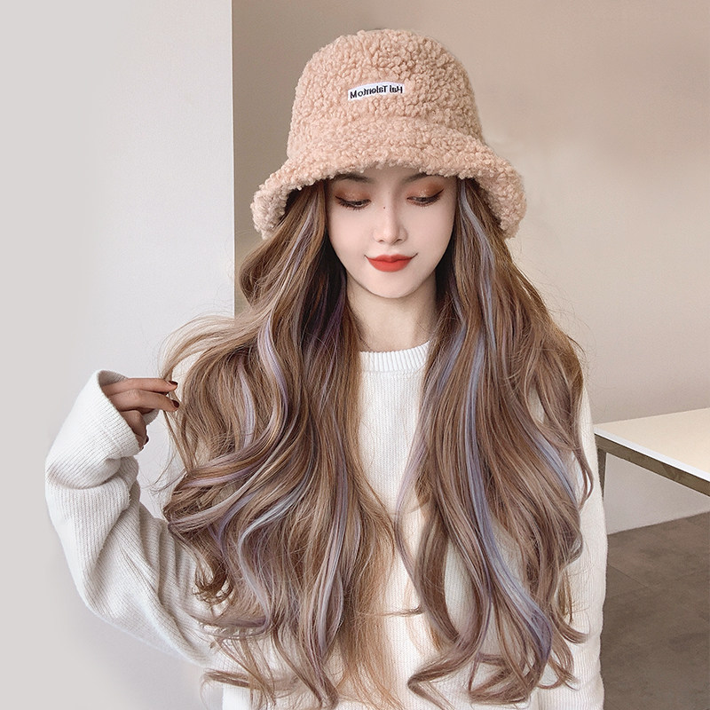 假发帽子一体2025新款秋冬羊羔毛渔夫帽长卷发仿真发自然女全头套,淘宝优惠券,粉丝福利购,淘宝优惠卷