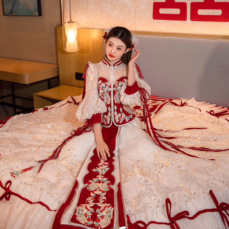 秀禾服新娘2023新款春季新中式洛丽塔婚纱浅色出阁服嫁衣甜美秀和