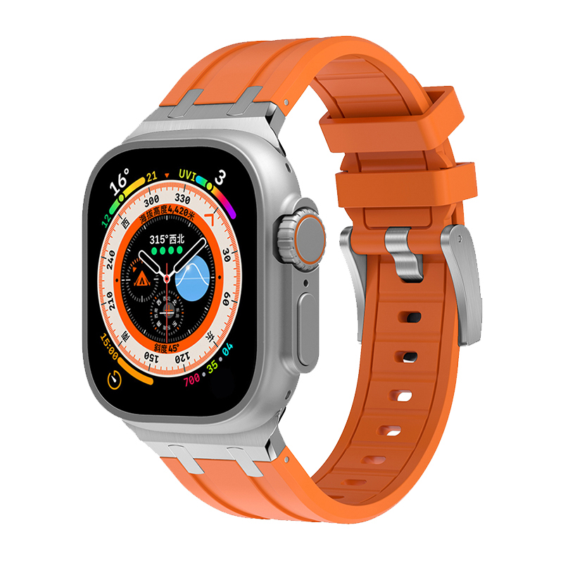 适用AppleWatch Ultra表带苹果手表表带watch运动橡树液态硅胶s8表带234567代高级se男女款iwatch9蝴蝶扣49mm-图3