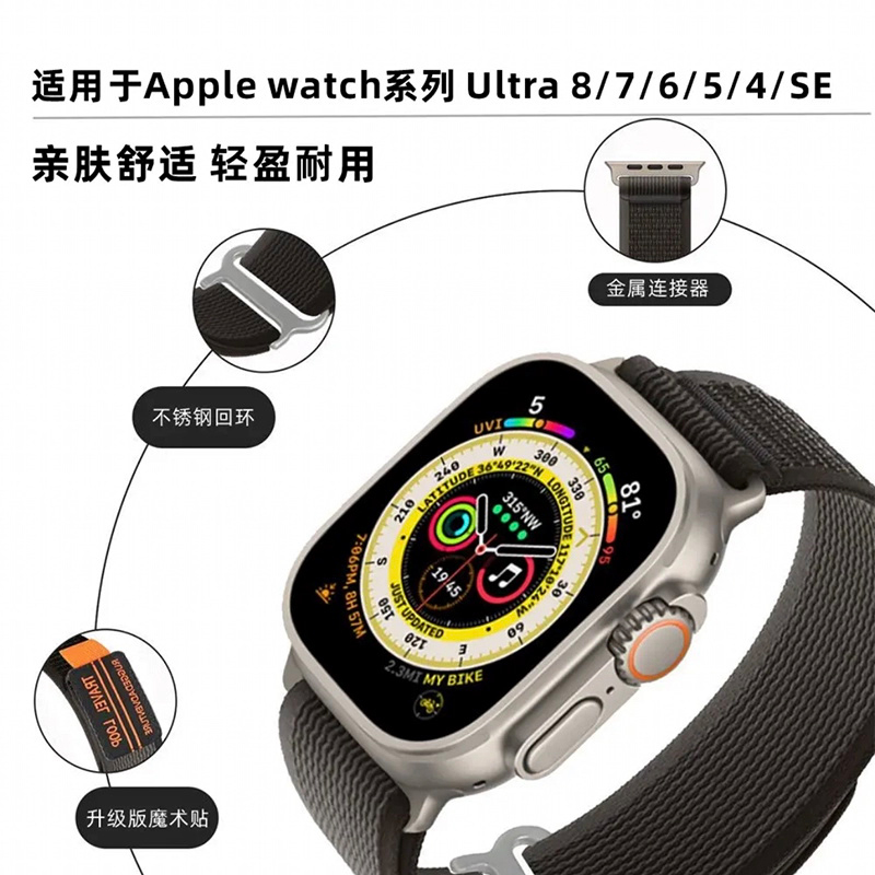 适用iwatch表带野径回环applewatchultra表带se苹果手表表带S9代官方76543高级运动ultra2尼龙编织男女秋冬S8 - 图1