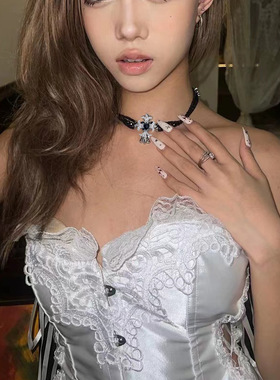 y2k小众复古十字架组合项链串珠项圈 choker欧美风锁骨链爱心项链