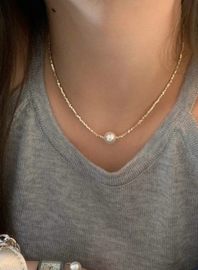 珍珠碎银几两项链女款轻奢小众高级感设计网红爆款碎银子锁骨链