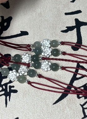 好运叠满~莲花酒红色编织手绳手链新中式小众古风高级感串珠手饰