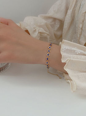 小红书同款气质蓝色花朵颈链项链女小众日韩小清新简约锁骨链女潮