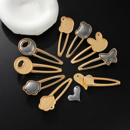 非遗宋锦diy发夹带盖底胚底托鸭嘴夹星星月亮小动物发饰合金配件 - 图2