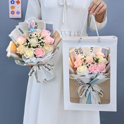 实用伴手礼生日礼物花束仿真向日葵玫瑰香皂花束成品送女朋友闺蜜 - 图0